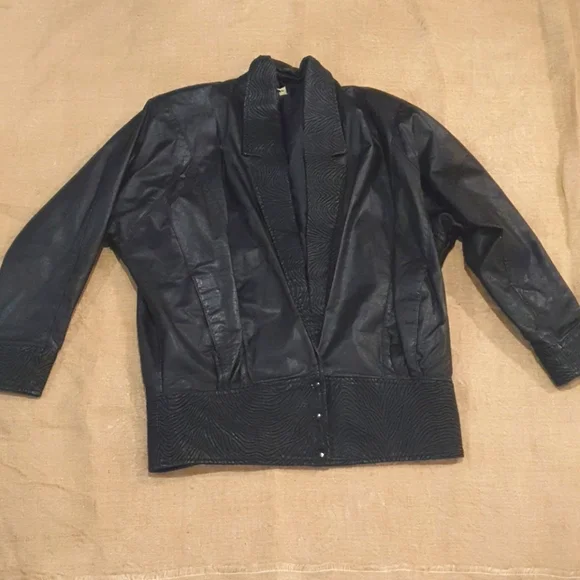 Size 12 80s vintage leather bomber jacket retro - Picture 5 of 9